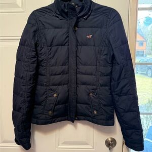 Hollister Women's Dark Blue Puffer Jacket